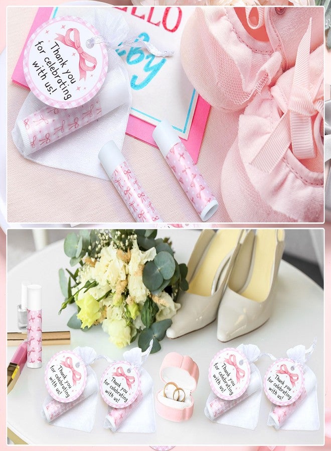 Swiffen 50 Sets Pink Bow Lip Balm Gifts Bulk Coquette Bow Baby Shower Party Favors Pink Favors for Guests Lip Balm with Bags Thanks Tags for Baby Shower Galentine's Day Wedding Birthday Bachelorette - Image 5